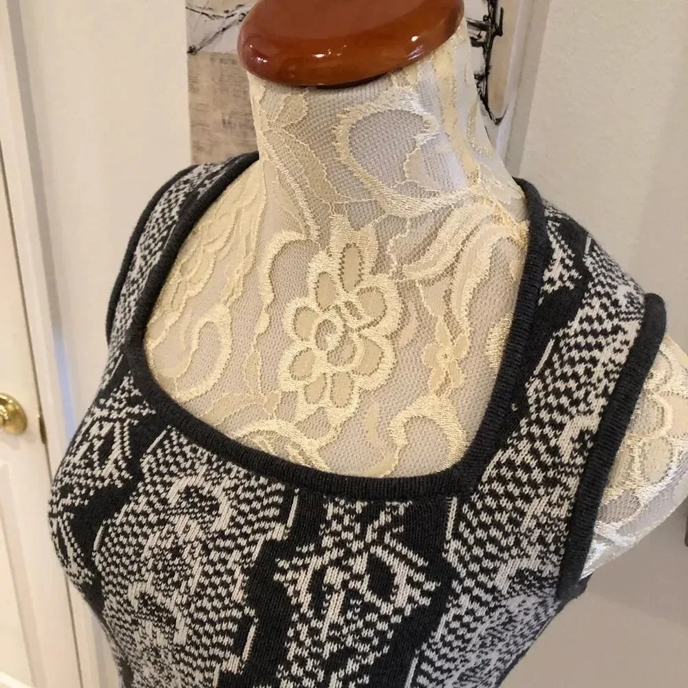 CAbi #887 Grey and Off White Peplum Knit Top - Picture 5 of 8